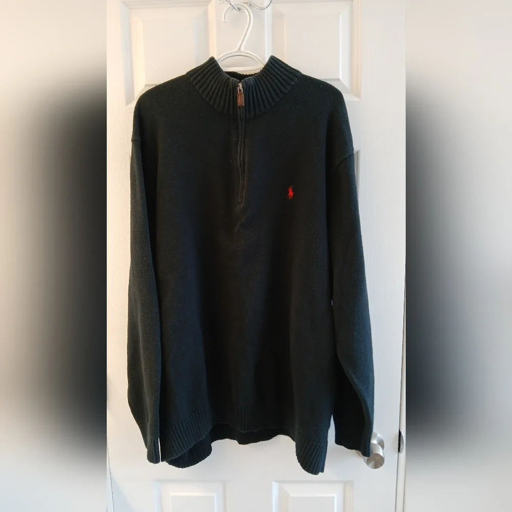 Polo Ralph Lauren Mock‑Neck Quarter‑Zip Sweater – Black w/ Red Pony – 3XLT